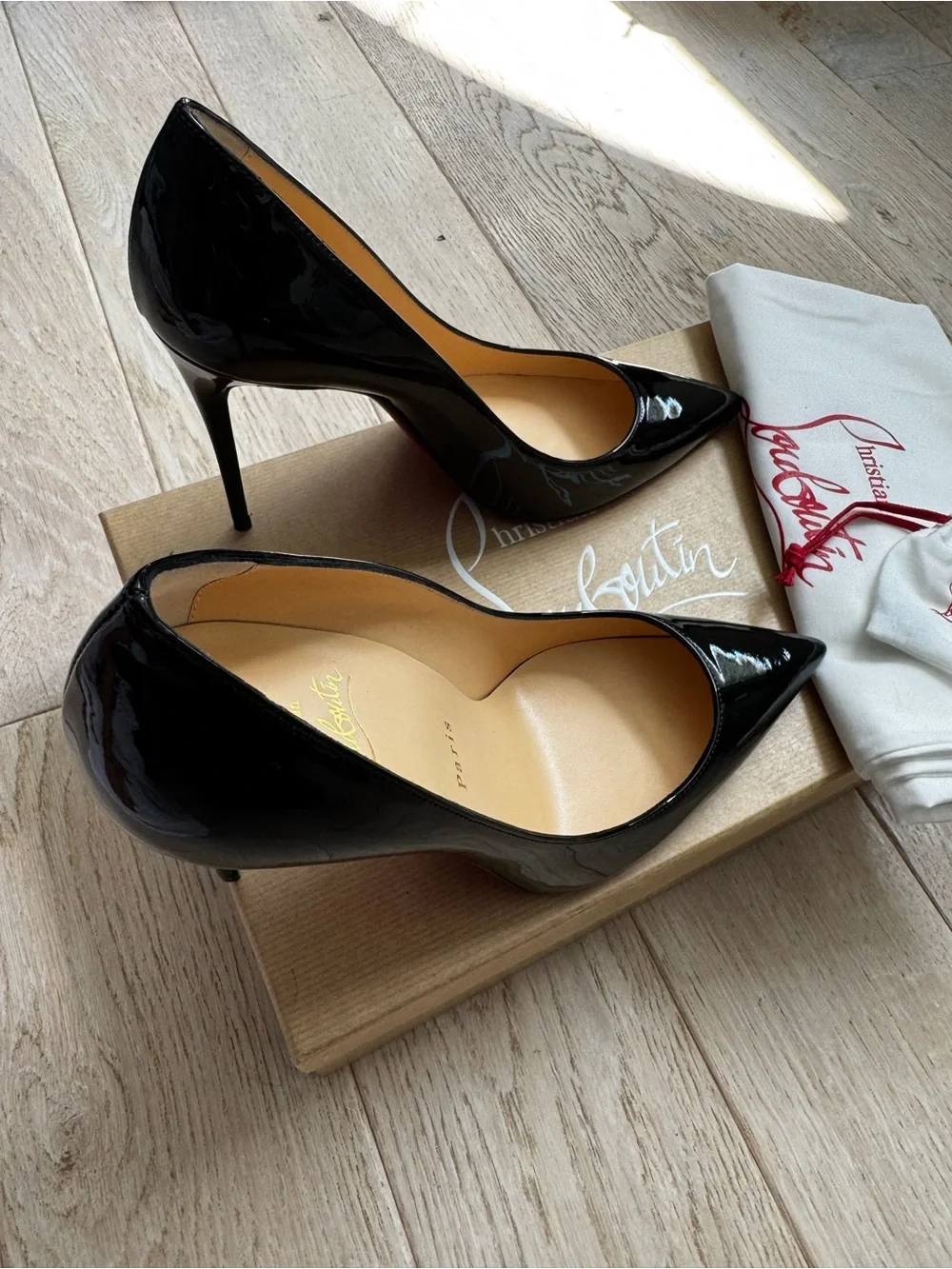 Brand New Christian Louboutin Black Patent Pointed-Toe Stiletto Pumps